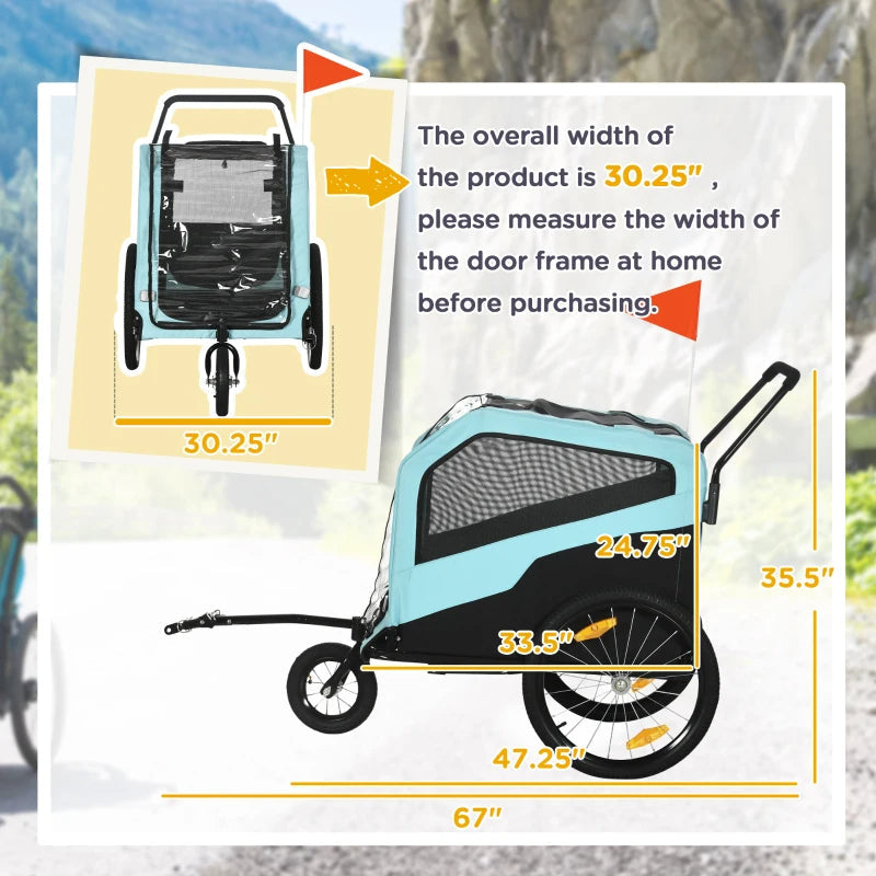 2 in 1 Dog Bike Trailer and Stroller, Pastel Blue