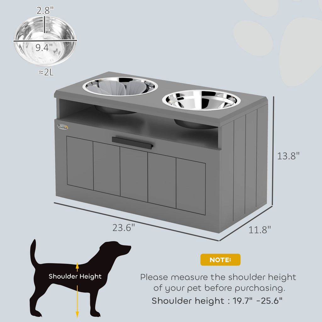 Raised Dog Bowl Stand With Slow Feeder and Drawer, Grey