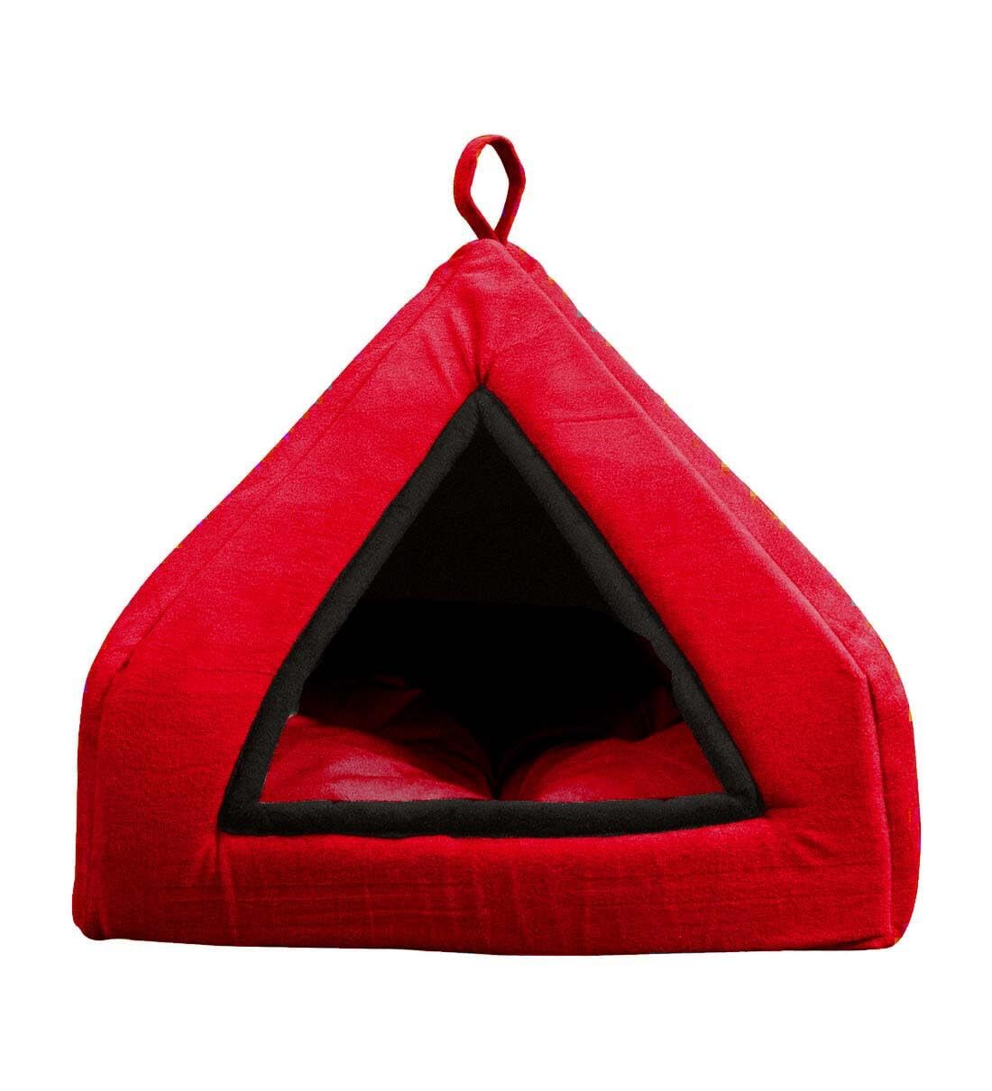 Soft Velvet Enclosed Pet Bed House, Small Red