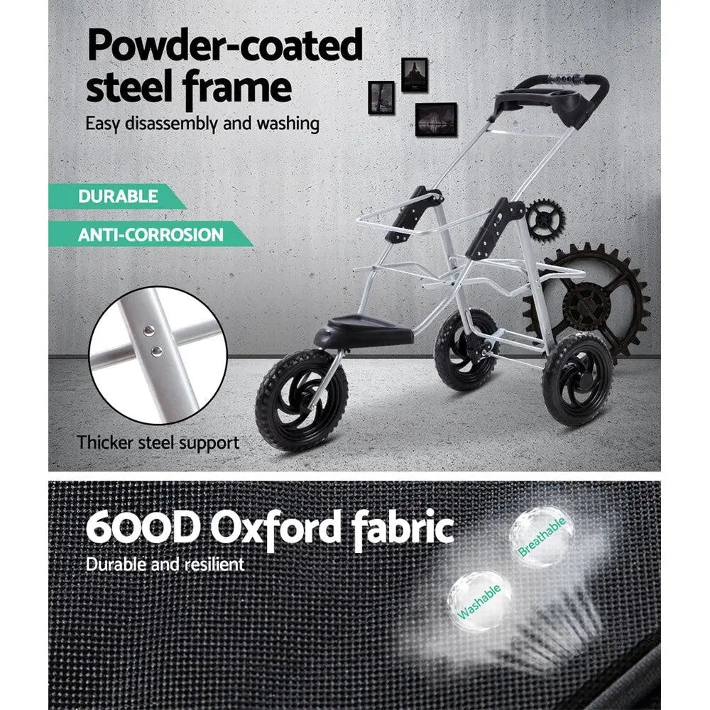 Foldable Three Wheel Pet Stroller Pram, Large Black