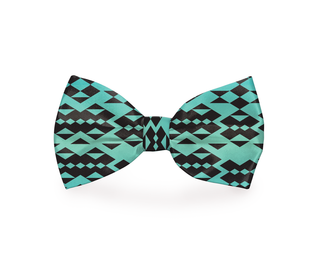 My Tribe Print Turquoise Dog Bow Tie