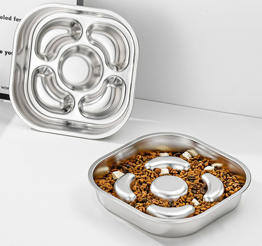 Stainless Steel Slow Feeder Dog Bowl, Square