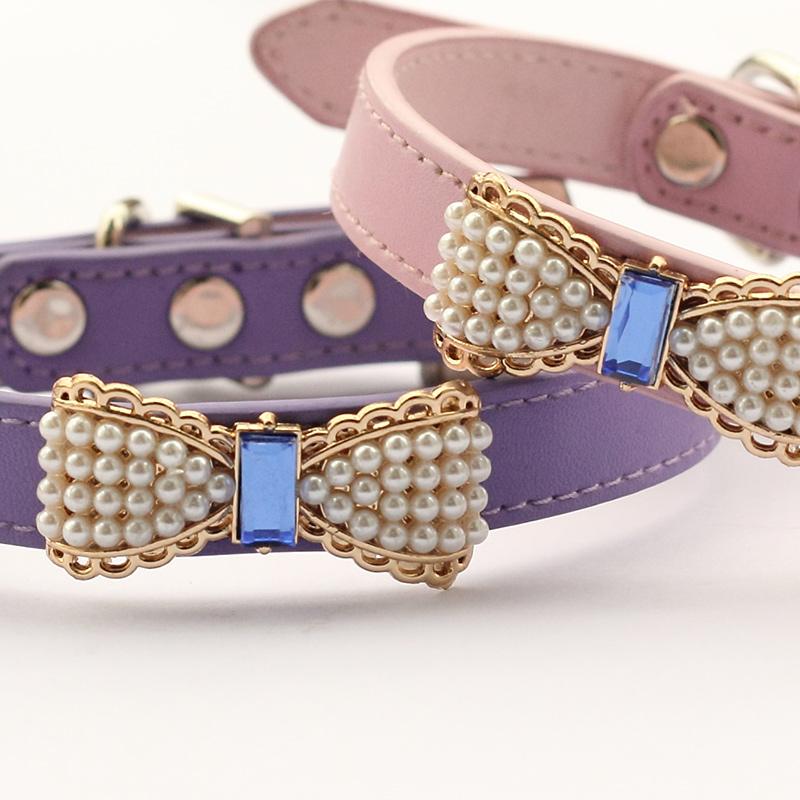 Pearl and Rhinestone Princess Dog Collar, Pink or Purple