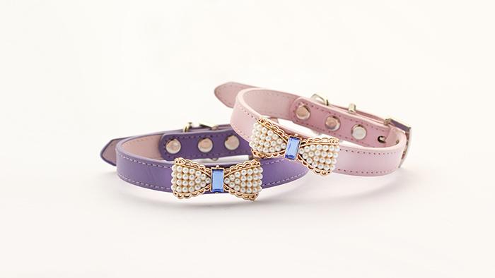 Pearl and Rhinestone Princess Dog Collar, Pink or Purple