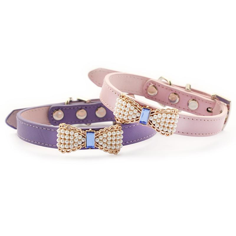 Pearl and Rhinestone Princess Dog Collar, Pink or Purple