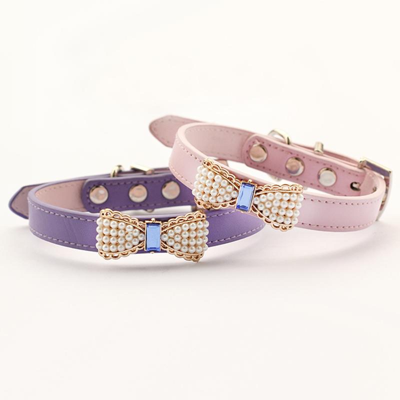 Pearl and Rhinestone Princess Dog Collar, Pink or Purple