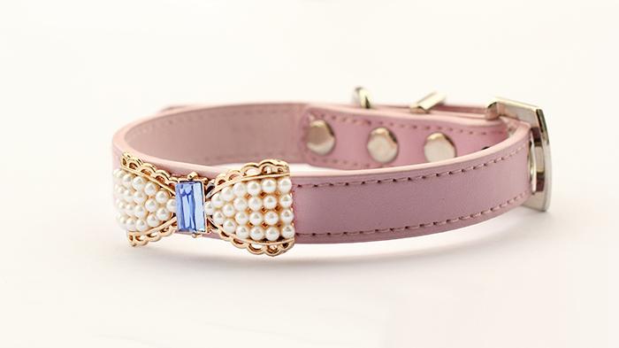 Pearl and Rhinestone Princess Dog Collar, Pink or Purple